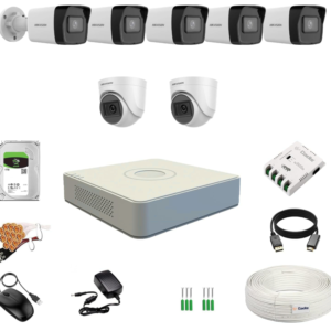 HIKVISION 8 Channel DVR with 2MP 2 Dome & 5 Bullet Wireless Cameras (DayNight Vision) + 1TB HDD + Cable Roll (1+3) 8 CH Power Supply + BNC & DC Full Combo Kit